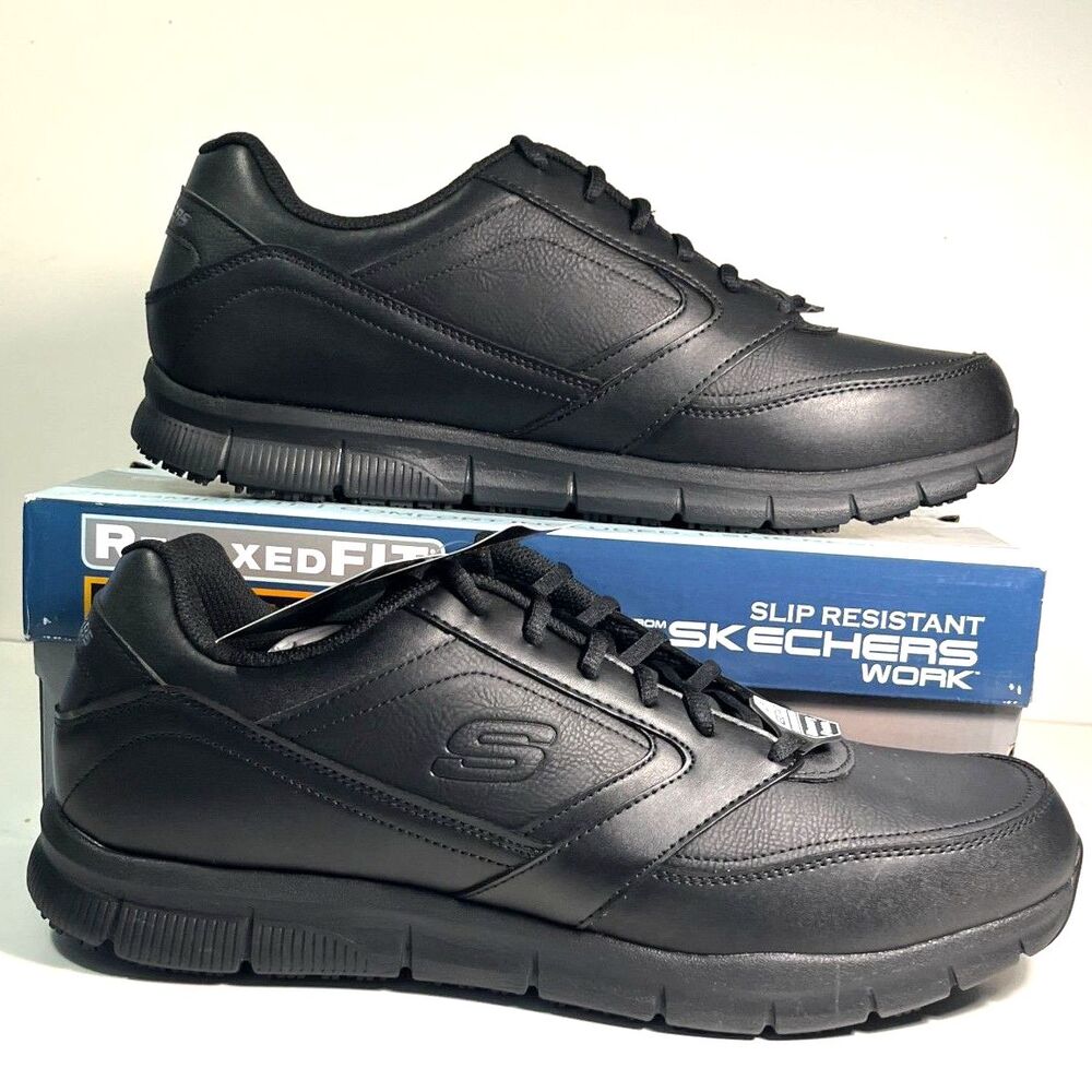 Skechers Men's Memory Foam Black Slip Resistant Work Shoes SZ 14  NEW